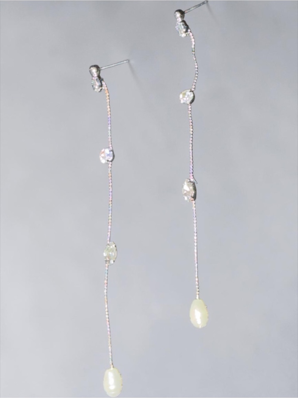 NEW Anthropologie Crystal Pearl Silver Drop Earrings (sample)
